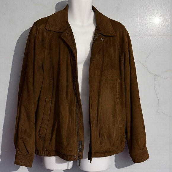 Vintage 90s Claiborne Brown Microsuede Bomber Jacket Men’s Large Zip Up 48 Chest | Poshmark