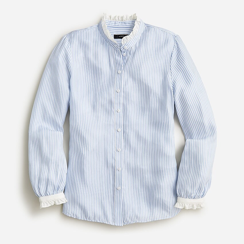 Drapey cupro-blend ruffle-trim shirt in stripe | J. Crew US