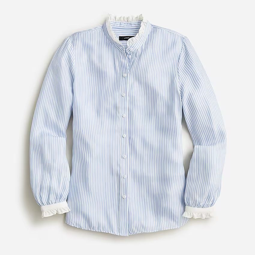 Drapey cupro-blend ruffle-trim shirt in stripe | J.Crew US