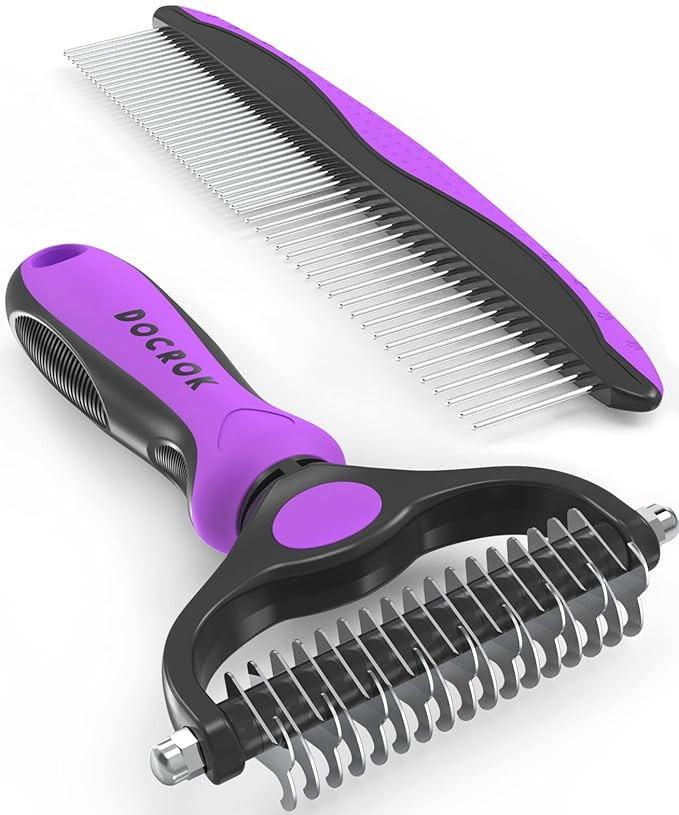 Dog Grooming Brush and Metal Comb, Undercoat Rake for Dogs Grooming Supplies Dematting Deshedding... | Amazon (US)