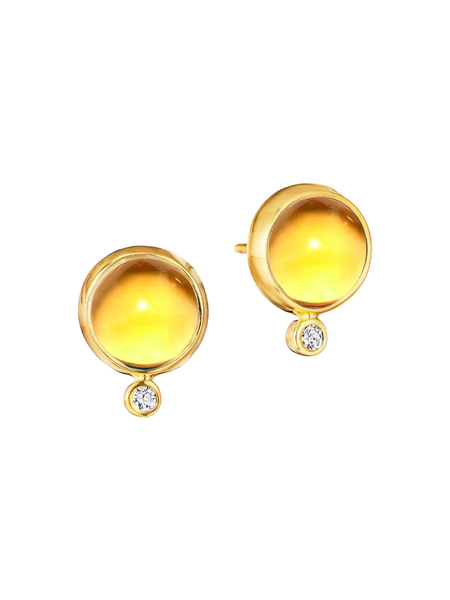 Syna Candy 18K Yellow Gold, Citrine, &amp; 0.1 TCW Diamond Stud Earrings | Saks Fifth Avenue