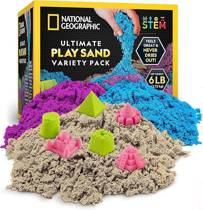 National Geographic 6 Lb. Moon Sand Combo Pack - 2 Lbs. Each of Blue, Purple and Natural Play San... | Amazon (US)