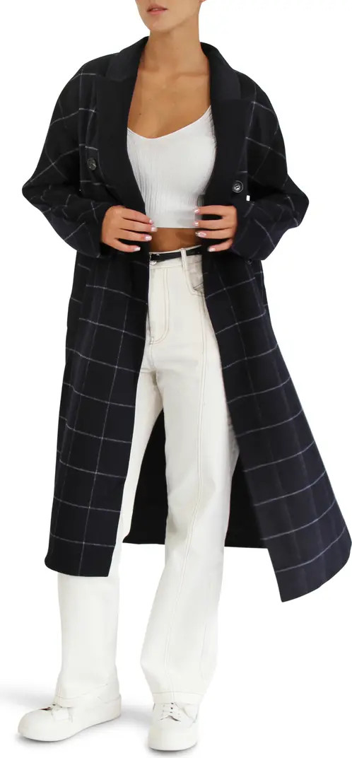 Guest List Windowpane Plaid Wool Blend Coat | Nordstrom Rack