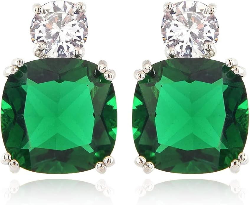 [RIZILIA CLASSIC] Stud Pierced Earrings with Cushion Cut Gemstones CZ [Multi-colour available] in... | Amazon (CA)