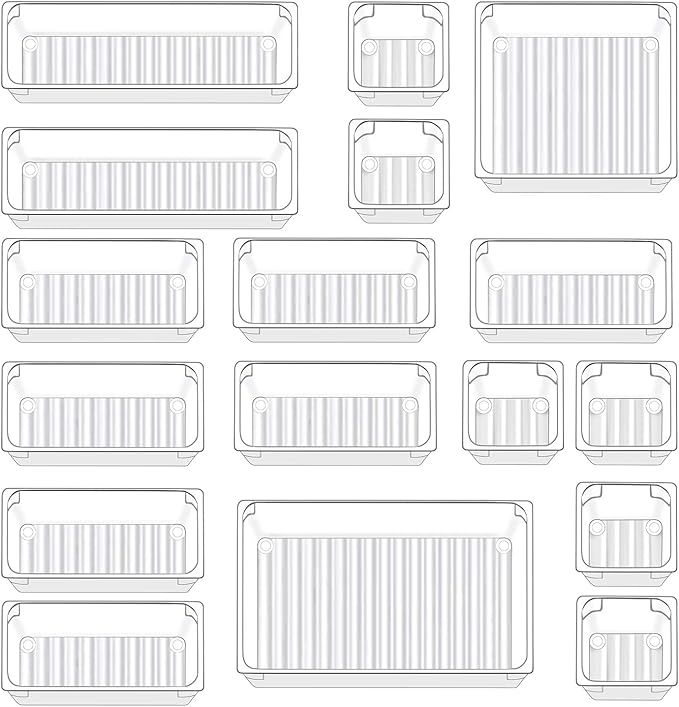 Qozary 17 Pack Clear Plastic Drawer Organizer Containers, Storage for Desk Drawers Trays, Kitchen... | Amazon (US)