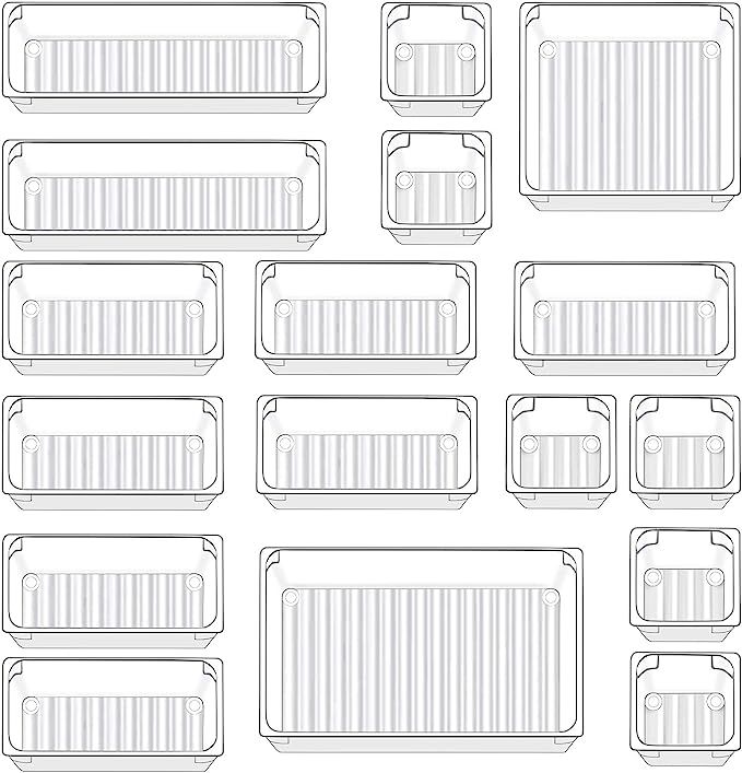 Qozary 17 Pack Clear Plastic Drawer Organizer Containers, Storage for Desk Drawers Trays, Kitchen... | Amazon (US)