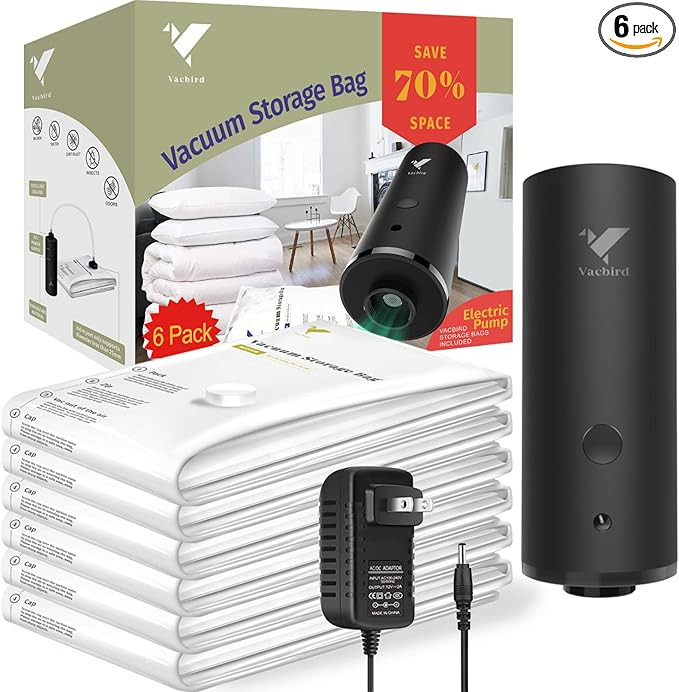 VMSTR Vacuum Storage Bags with Electric Pump, 6 Pack Jumbo Space Saver Bags, Vacuum Bags for Blan... | Amazon (US)