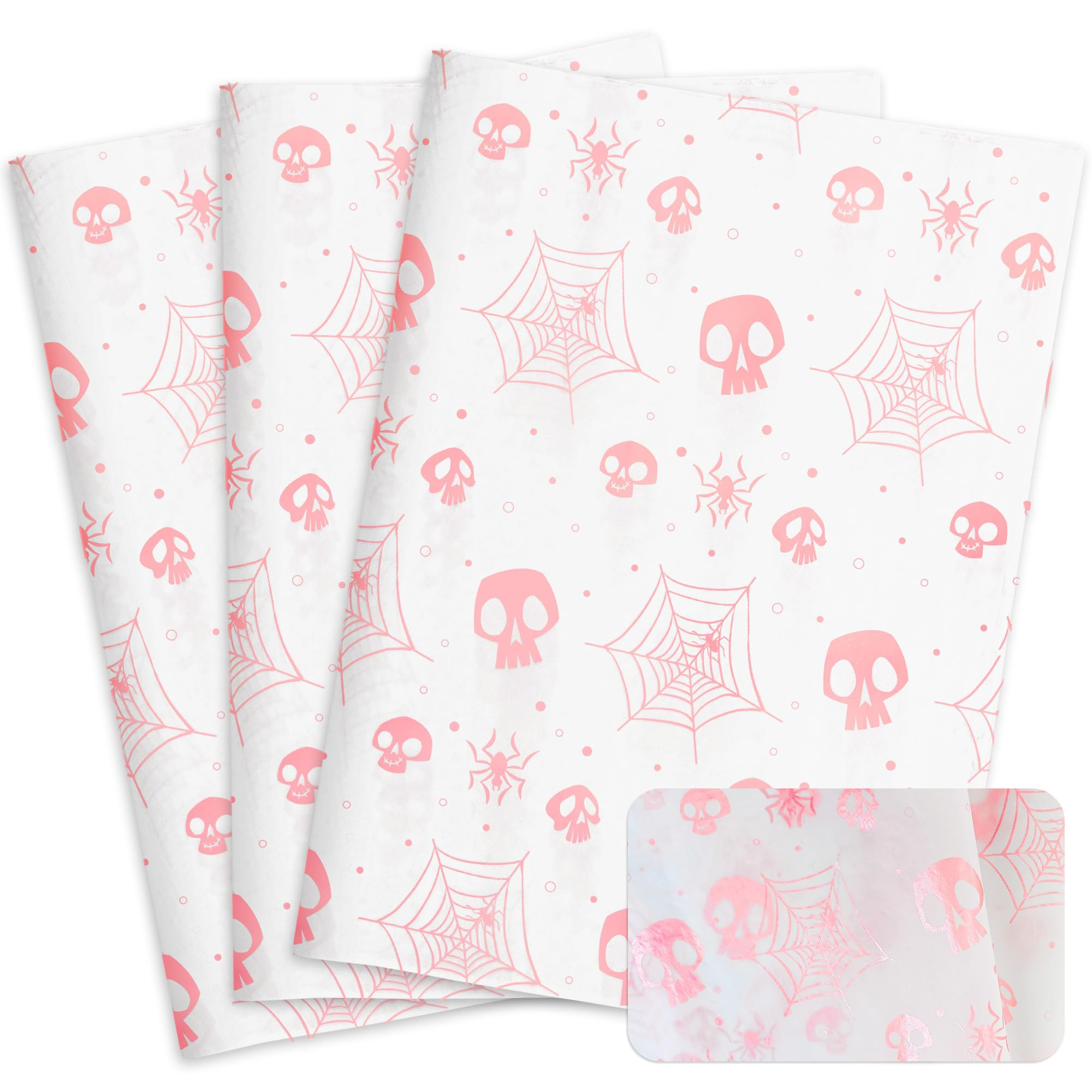 MR FIVE Metallic Pink Halloween Tissue Paper - 60 Sheets, 20" x 14", Skull Spider Web Pattern - B... | Amazon (US)