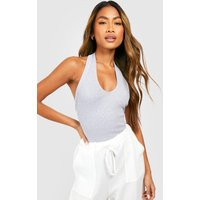Womens Thick Binding Halter Rib Tank Top - Grey - 12 | boohoo (US & Canada)