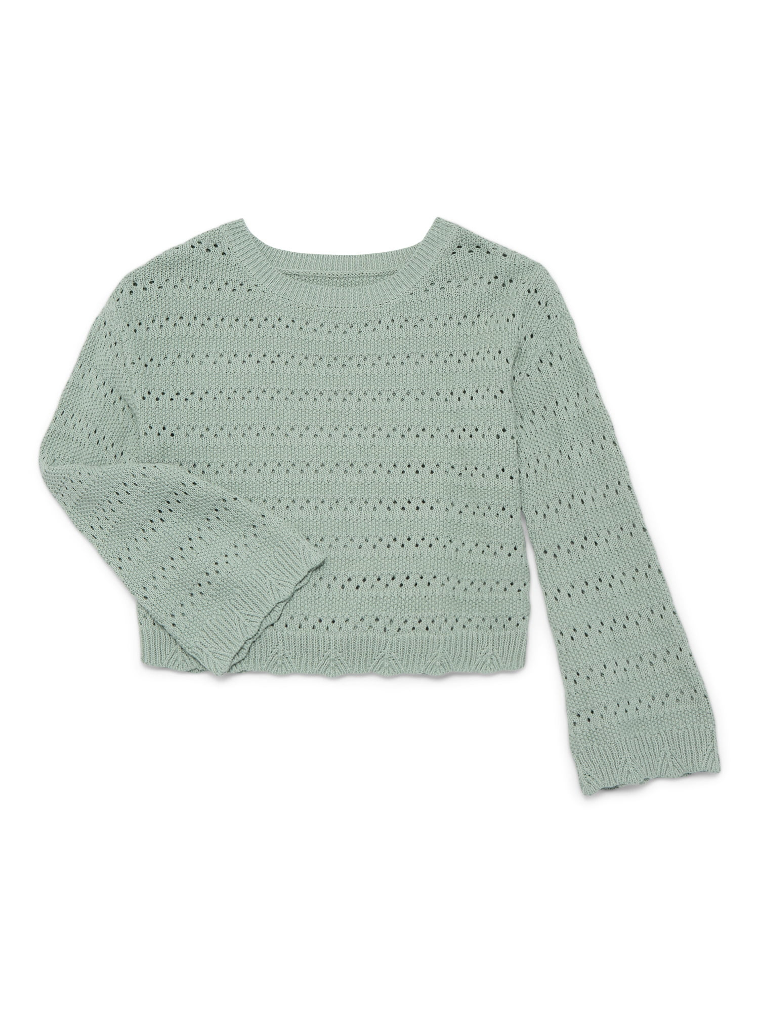 Wonder Nation Girls Pointelle Sweater with Long Sleeves, Sizes 4-18 & Plus | Walmart (US)