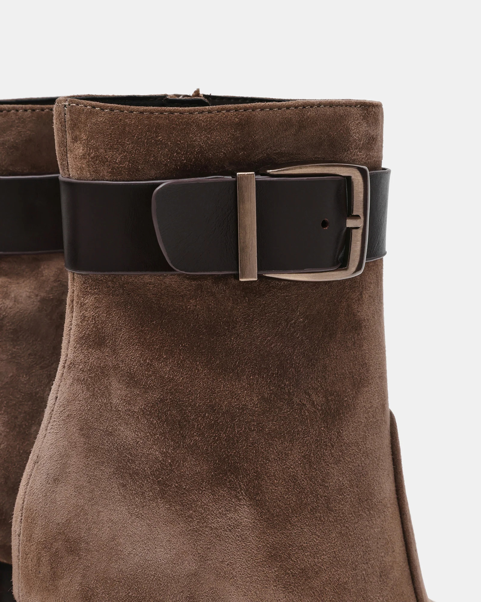MANDA Taupe Suede Buckle Square-Toe Women's Ankle Boot | Steve Madden (US)