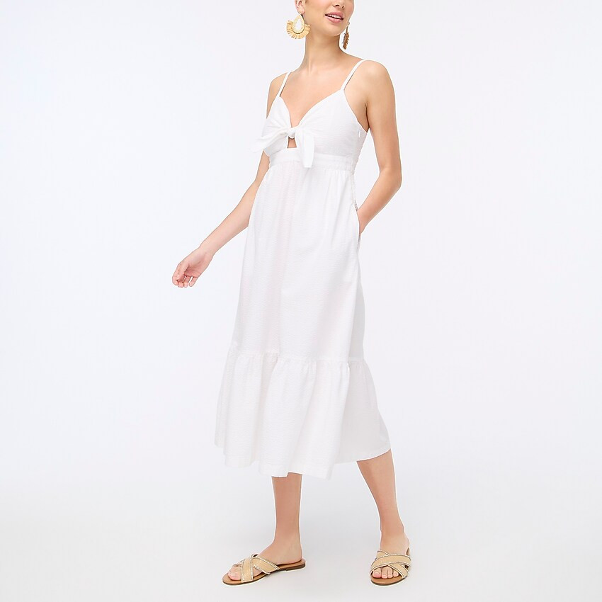 Seersucker tie-front cutout midi dress | J.Crew Factory