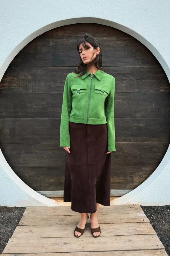 FAUX SUEDE CROP JACKET | Zara UK