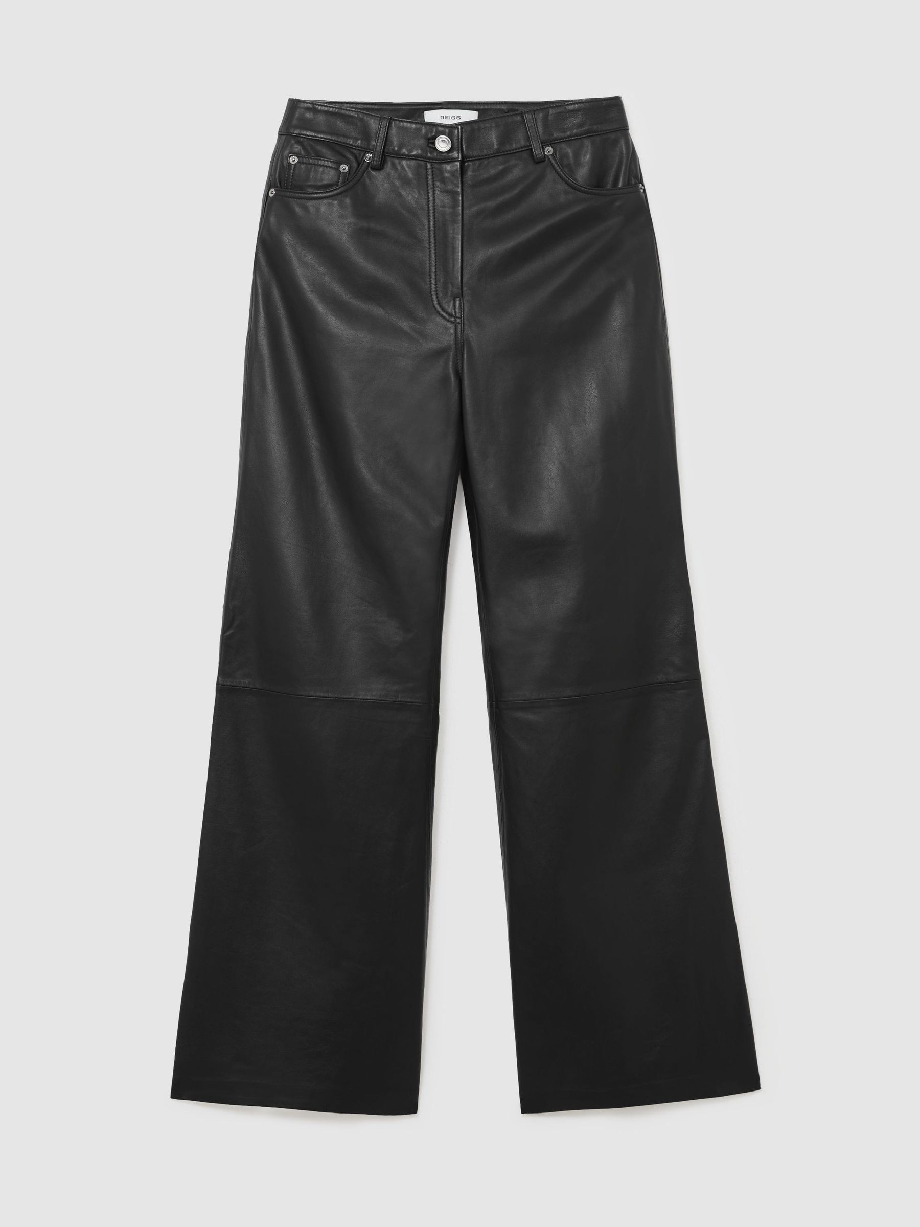 Reiss Leather High-Rise Wide-Leg Trousers in Black - REISS | Reiss UK