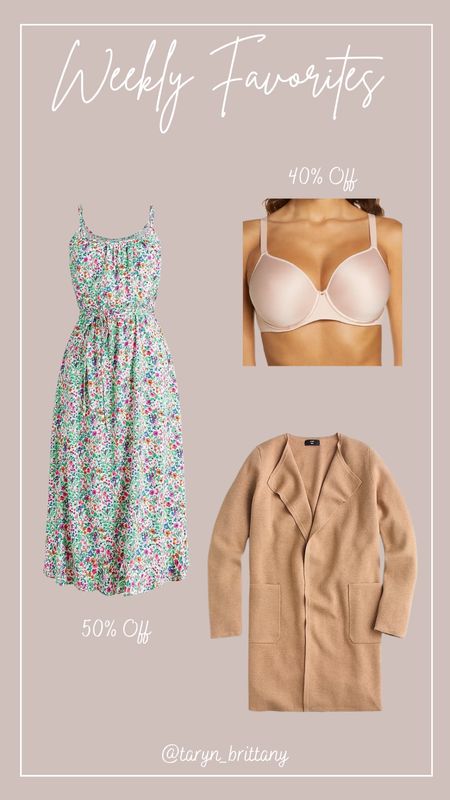 Weekly Favorites/Best Sellers🩷

Floral midi dress 
Everyday bra 
Long sweater blazer 

Summer dress 



#LTKStyleTip #LTKSaleAlert #LTKSeasonal