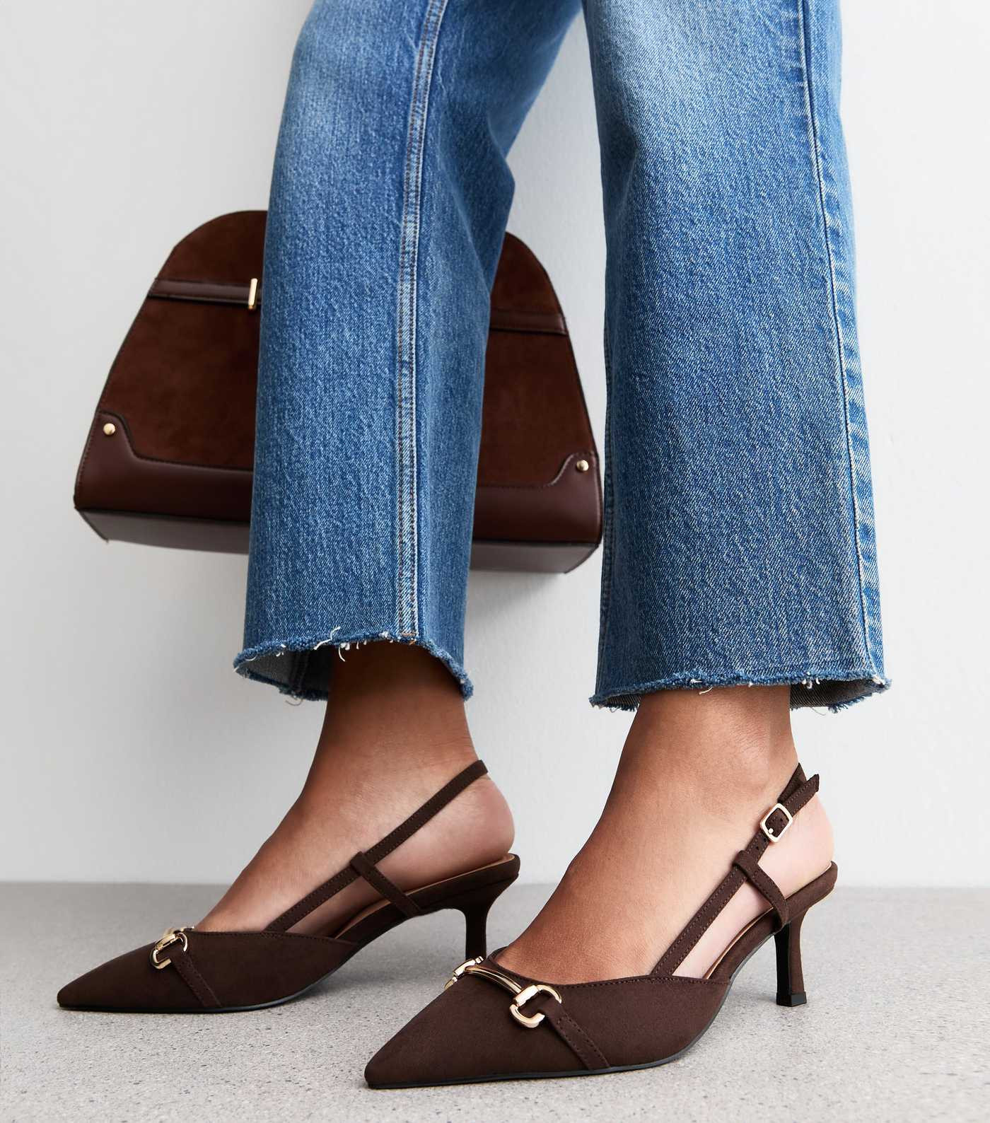 Dark Brown Faux Suede Slingback Pumps | New Look | New Look (UK)