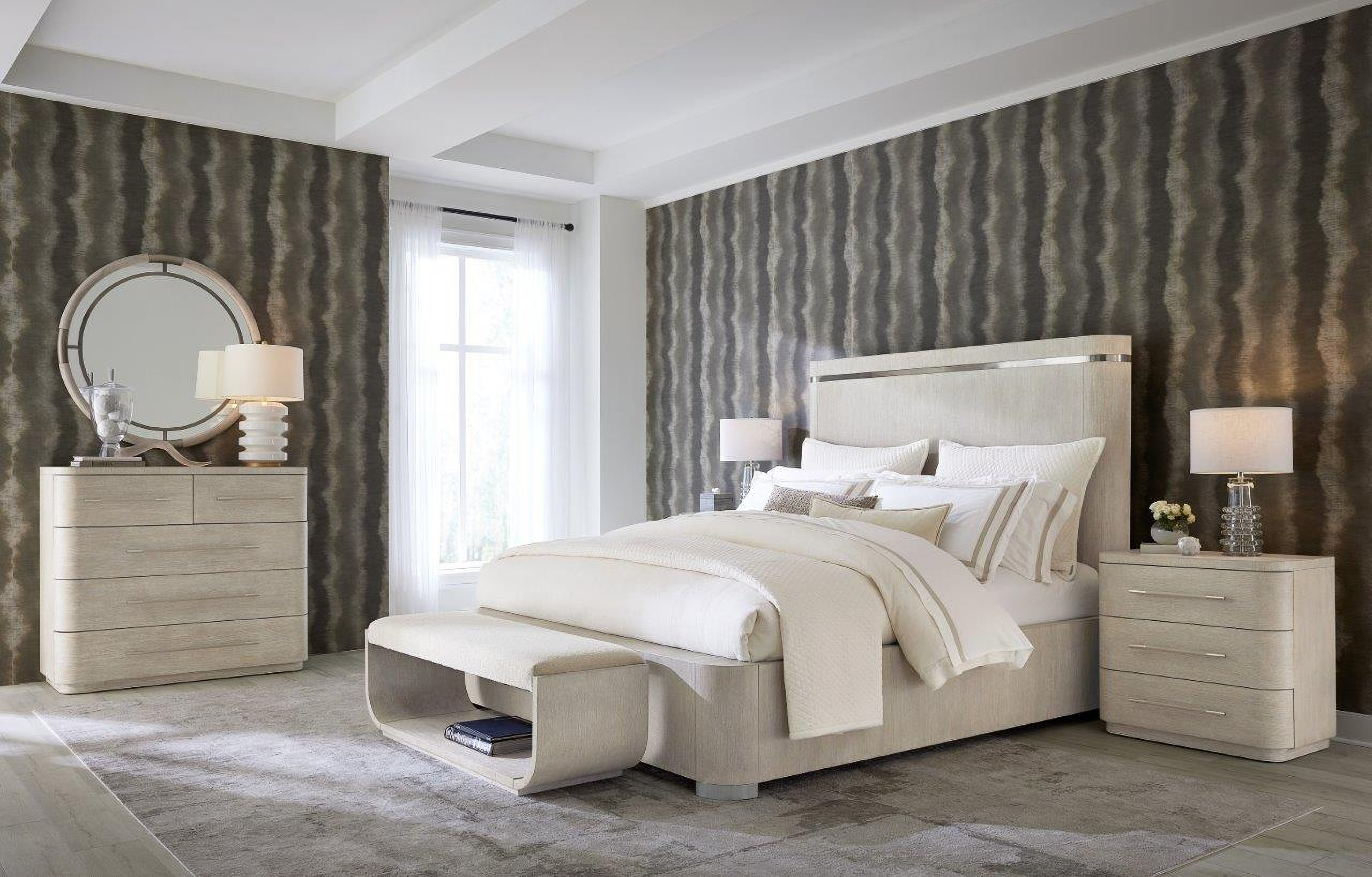 Modern Mood Panel Bedroom Set with 2 Drawers Nightstand In Light Brown | 1stopbedrooms