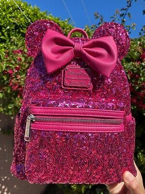 Disney Parks Loungefly Sequin Pink Orchid Magenta Minnie Mouse mini backpack | eBay US