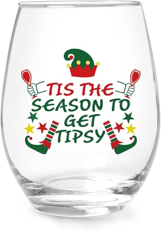 Tis the Season to Get Tipsy Christmas Stemless Wine Glass, Christmas Gift Wine Glass for Friends ... | Amazon (US)