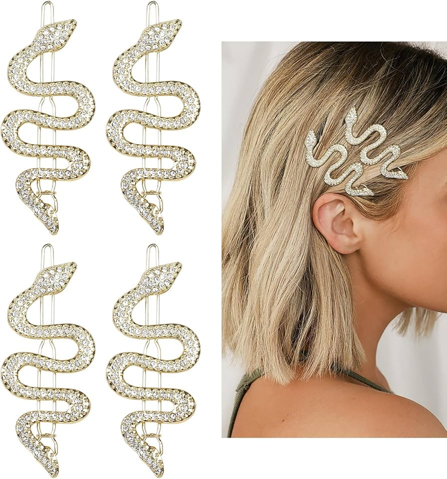 Snake Hair Pins with Sparkly Rhinestones Hair Clips, 4 Pcs Alloy Snake Hair Clips Set, Crystal Ha... | Amazon (US)