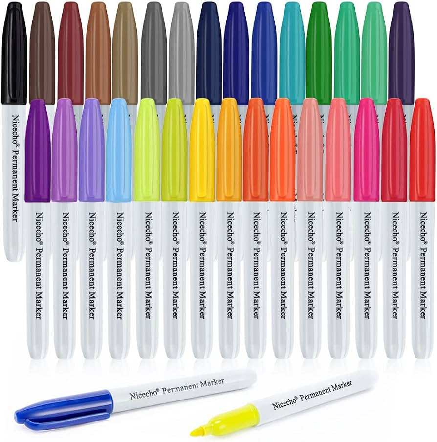 Nicecho Permanent Markers, 30 Colored Fine Point Marker Pens, Waterproof Marker Works on Paper, P... | Amazon (US)