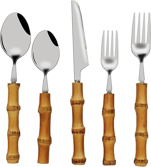 JUSTEMI Bamboo Silverware Set,Natural Bamboo Flatware,Bamboo Handle Cutlery and Utensil Set,18/8 ... | Amazon (US)