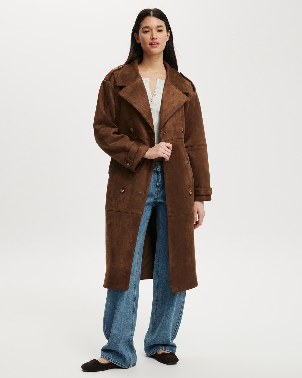 Cotton On - Faux Suede Trench Coat - Trench Coats (Brown Tan) Faux Suede Trench Coat | THE ICONIC (AU & NZ)