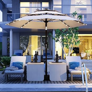 Kingdura 9ft 3-Tier Patio Umbrella with Solar Lights, Table Umbrella Outdoor Patio with Easy Cran... | Amazon (US)
