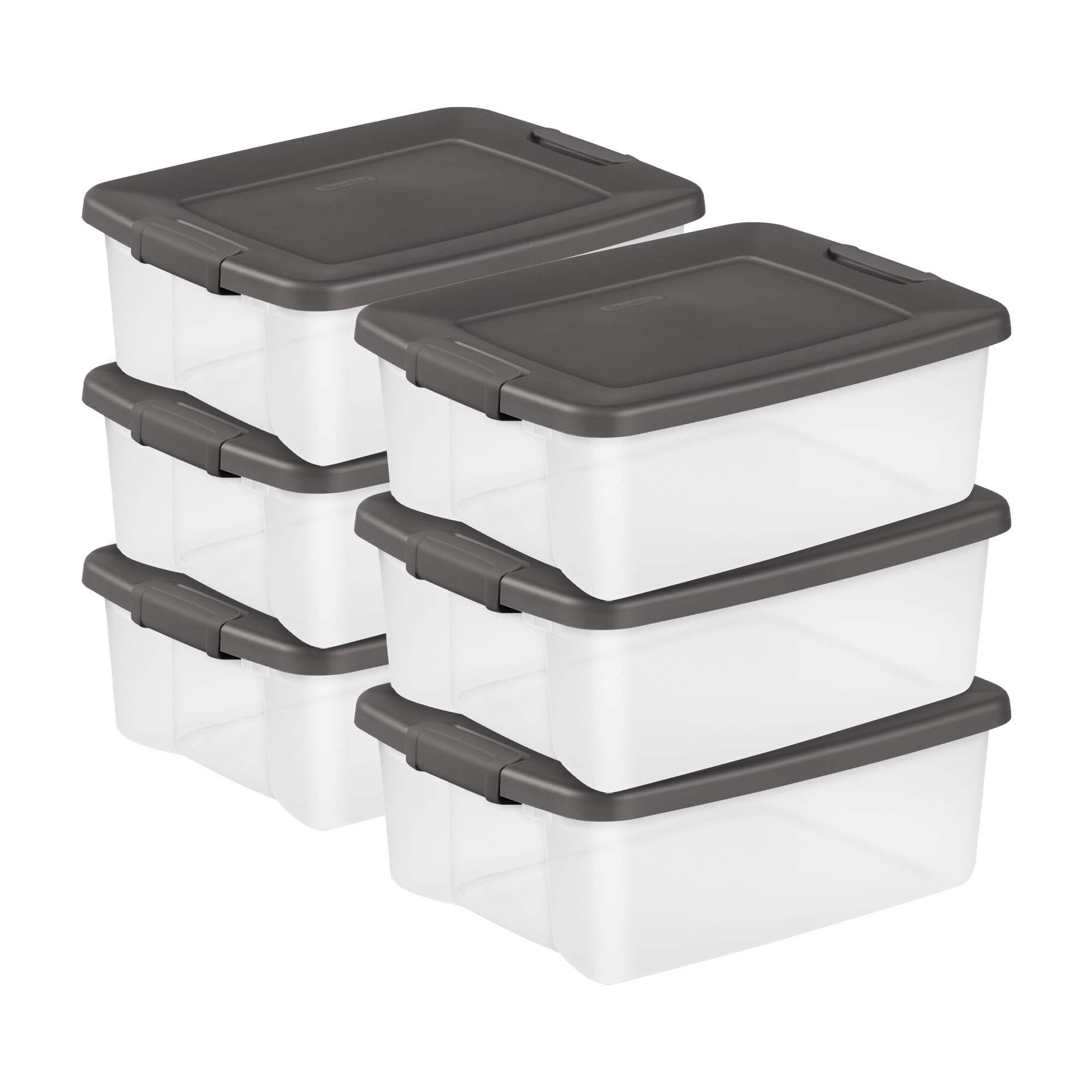 Sterilite 6-Pack Plastic Storage Bins w/ Lids, Shelf Totes Clear Containers, 25 Qt, Gray | Amazon (US)