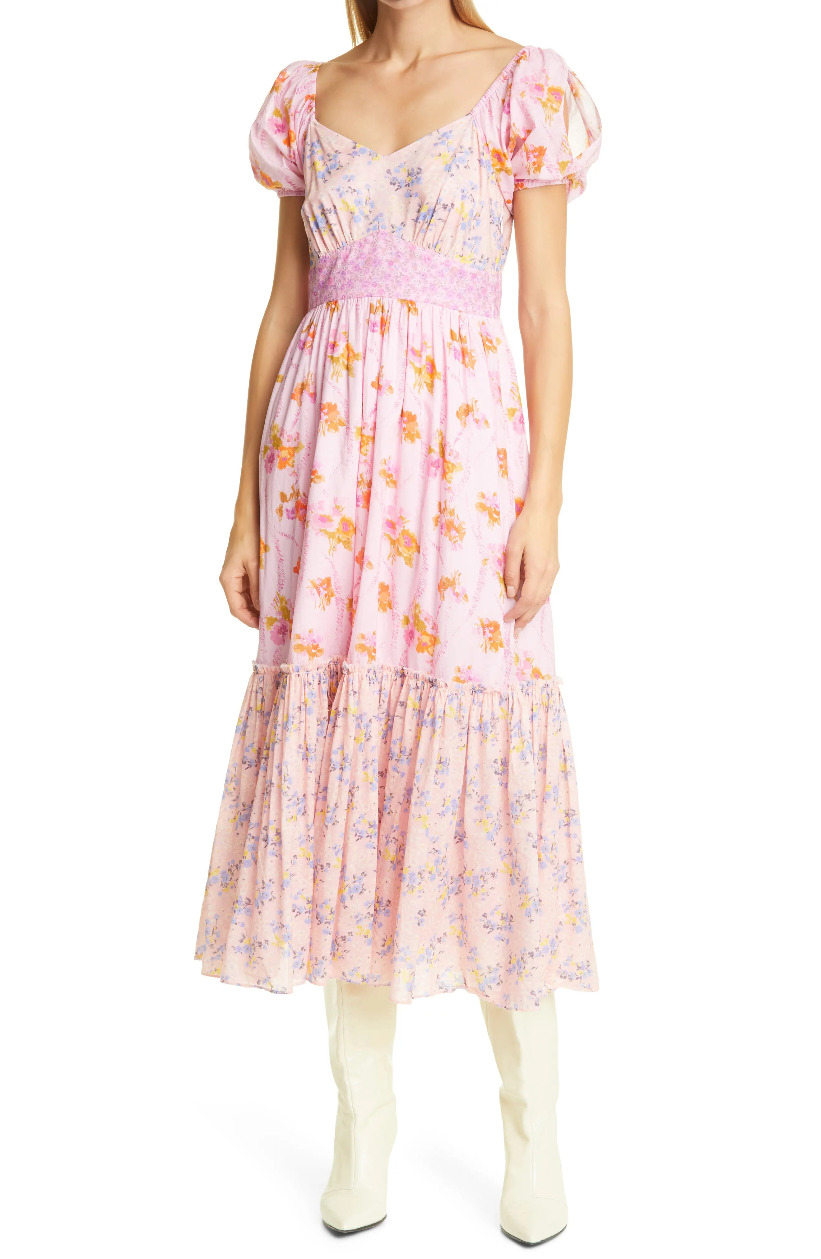Women's Loveshackfancy Angie Floral Midi Dress, Size 6 - Pink | Nordstrom