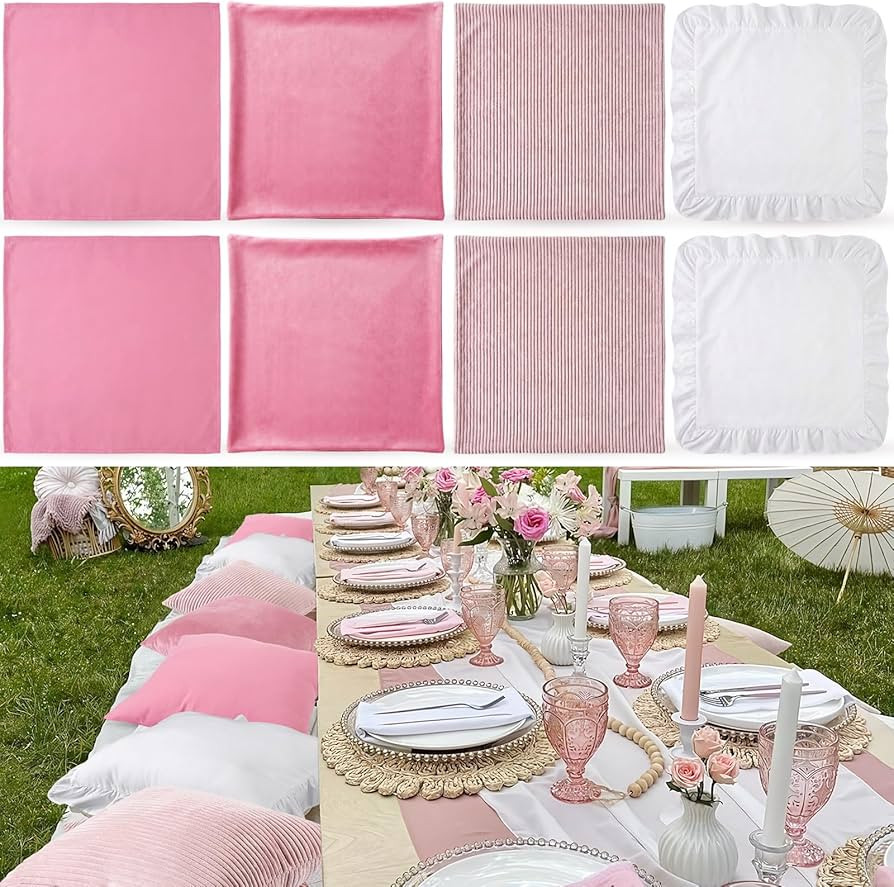 Pink 8 Pcs Picnic Pillow Covers Only 18x18 Inch Boho Aesthetic Throw Cushion Cases Luxury Picnic ... | Amazon (US)