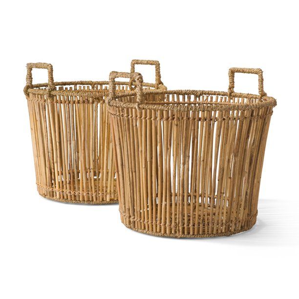 MoDRN Naturals Round Rattan Basket with Handles, 2 Pack | Walmart (US)