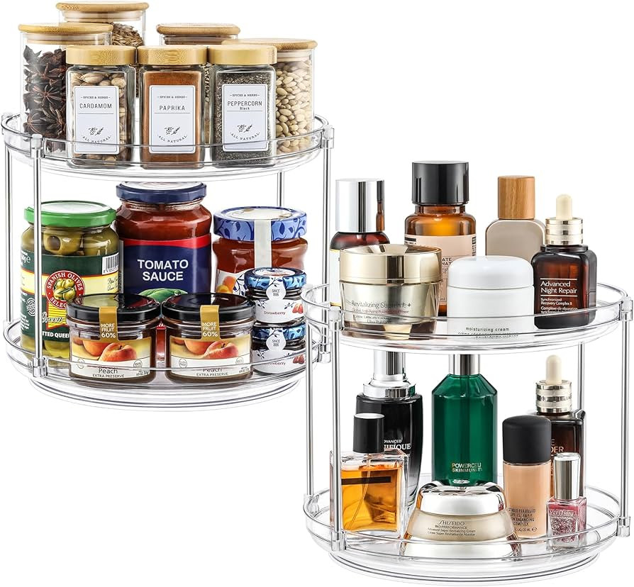 2 Set 2 Tier Non-Skid Acrylic Lazy Susan Turntable Organizer - Rotating Spice Rack - Spinning Org... | Amazon (US)