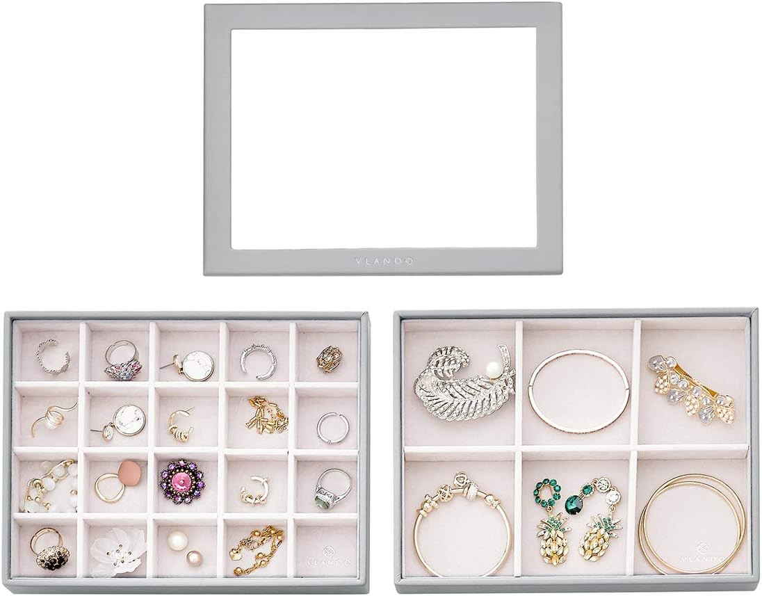 Vlando 20 & 6 Grids Jewelry Tray Jewelry Organizer for Drawer Jewelry Organizer Tray Jewelry Draw... | Amazon (US)