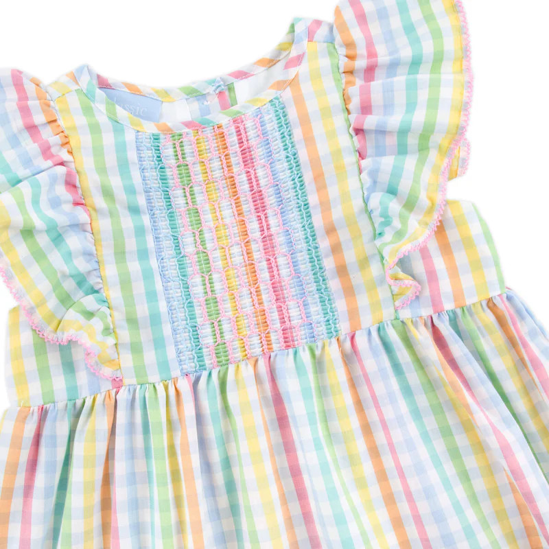 Colorful Multi Plaid Smocked Rachel Bloomer Set | Classic Whimsy