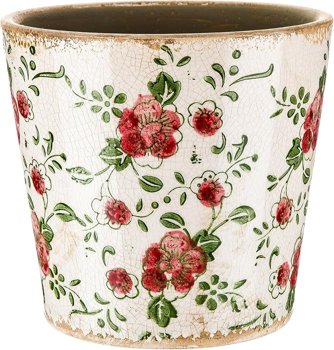 Farmhouse Ceramic Planter 5.5 Inch Large Plants Pot Crack Beige Red Rose Flowers Plant Pots with ... | Amazon (US)