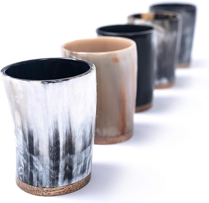 Amazon.com | Norse Tradesman Ox-Horn Shot Glass Set (5) - 2 oz Mini-Drinking Horns for Toasting S... | Amazon (US)