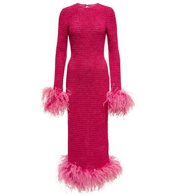 Feather-trimmed crochet midi dress | Mytheresa (UK)