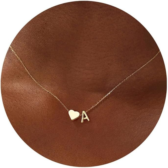 Turandoss Christmas Gifts for Grandkids - Dainty 18K Gold Plated Tiny Heart Initial A-Z Letter Pe... | Amazon (US)