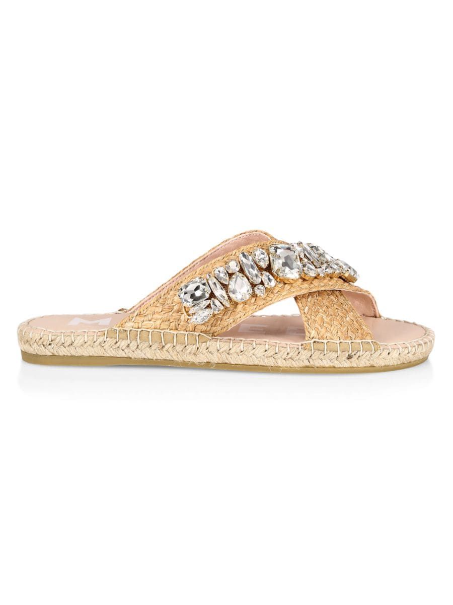 Crystal-Embellished Raffia Espadrille Slide Sandals | Saks Fifth Avenue
