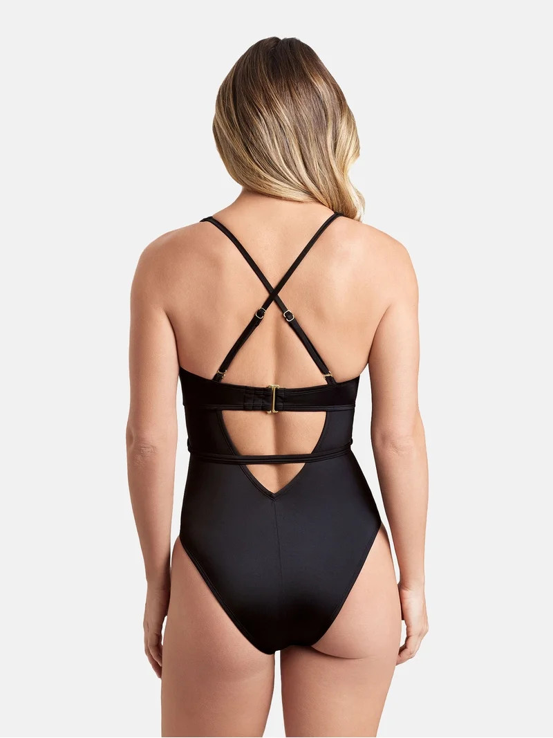 Sofia by Sofia Vergara Women's and Women's Plus Plunge 1PC with belt strap One Piece Swimsuit - W... | Walmart (US)