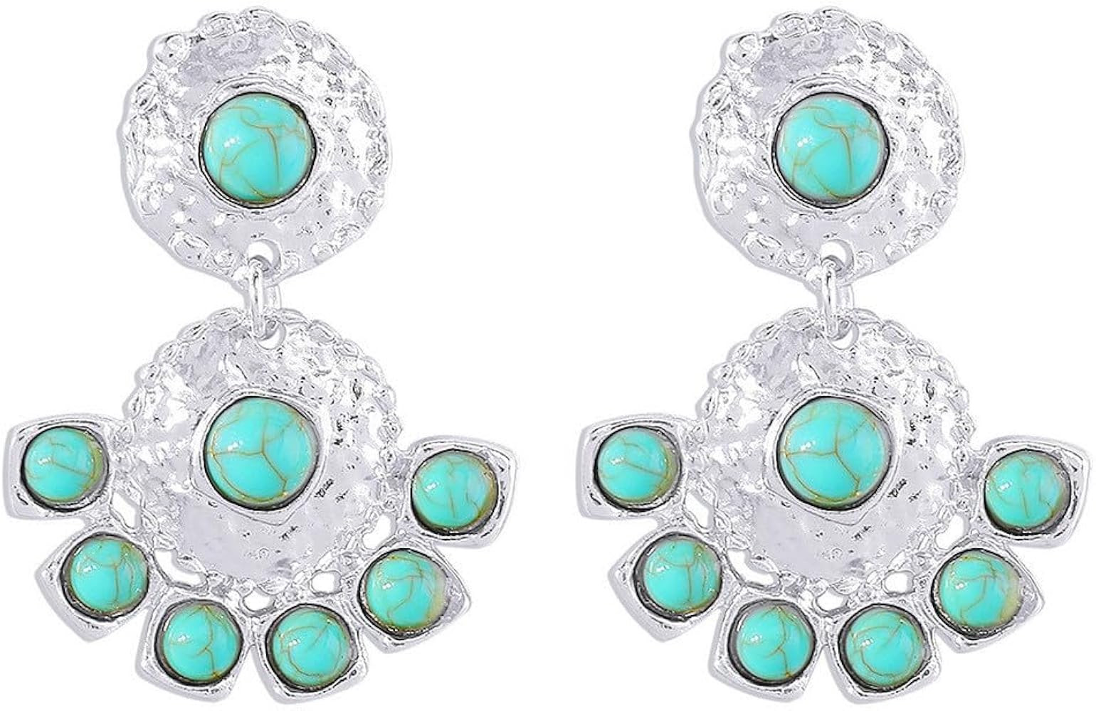 Boho Turquoise Chandelier Dangle Earrings for Women Girls Vintage Bohemian Round Blue Birthstone ... | Amazon (US)