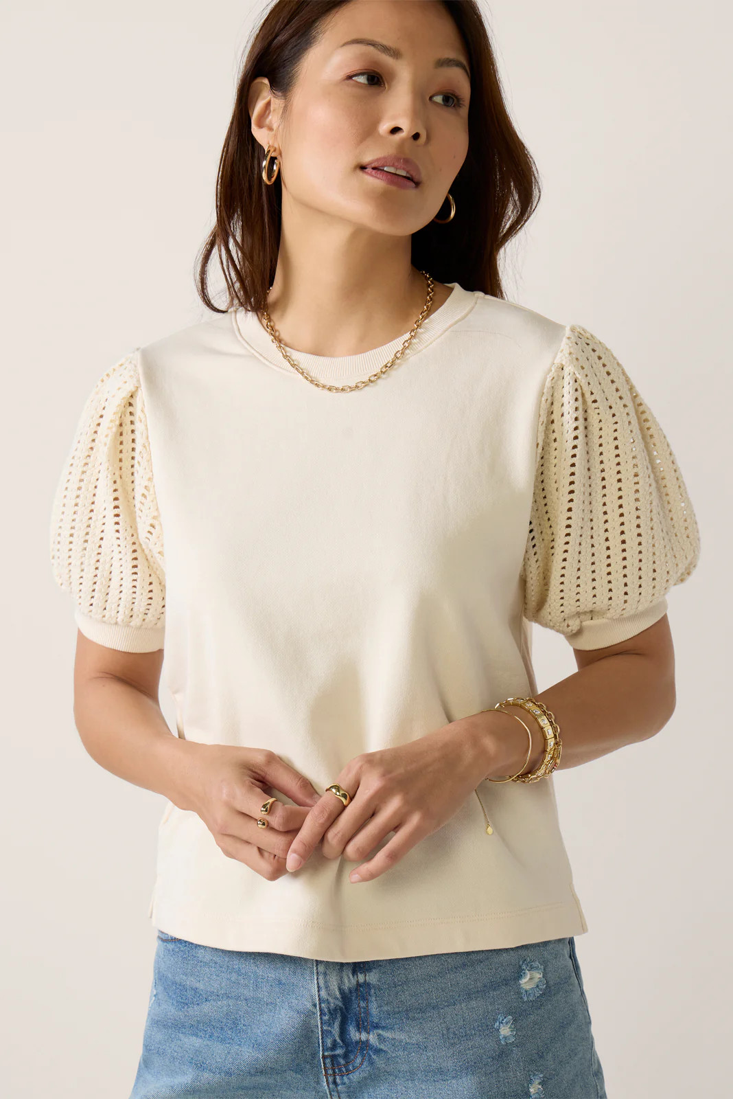 Lea Crochet Sleeve Tee | Evereve