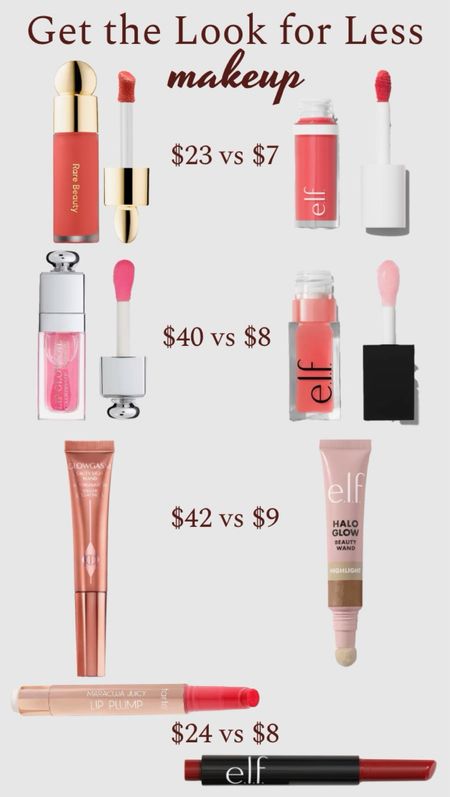 Get the Look for Less: Makeup Edition! These e.l.f. cosmetics products are all under $15 and amazing dupes for several high end makeup items! Showing them here side by side for you to compare.  ……………. charlotte tilbury hollywood flawless filter dupe elf halo glow glowy makeup glowing makeup spring makeup trends spring makeup look beach makeup pool day makeup travel makeup it cosmetics CC cream dupe elf camo cc cream tarte shape tape dupe elf camo concealer rare beauty blush dupe elf camo blush dior lip oil dupe elf lip oil glossy lips lipgloss lip oil under $10 makeup under $10 foundation under $20 best drugstore foundation best drugstore lipstick tarte juicy lips dupe tarte maracuja juicy lips dupe lip balm contour under $10 Charlotte tilbury dupe Charlotte tilbury beauty highlighter wand dupe best drugstore blush summer makeup natural makeup resort makeup travel look best drugstore highlighter best drugstore concealer best concealer best contour best makeup under $20 best makeup under $10

#LTKSpringSale #LTKbeauty #LTKtravel