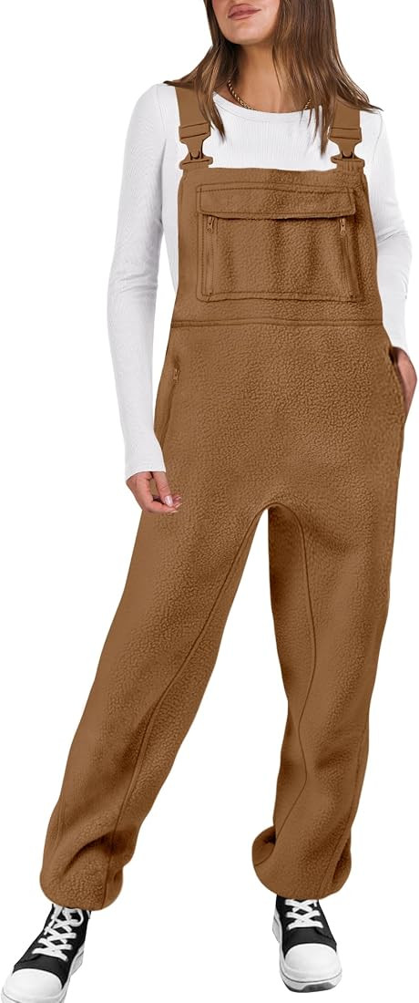 Caracilia Women Fleece Overalls Jumpsuit Fuzzy Warm Winter Outfits 2024 Fashion Loose Casual Pant... | Amazon (US)