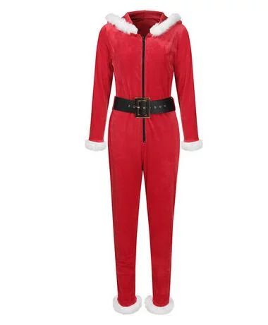 Christmas One Piece for Women Fleece Hooded Jumpsuit Zipper Romper Sexy Santa Adult Costume Pajam... | Walmart (US)