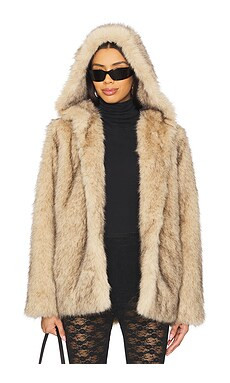 Generation Love Della Faux Fur Hood Jacket in Brown & Black from Revolve.com | Revolve Clothing (Global)