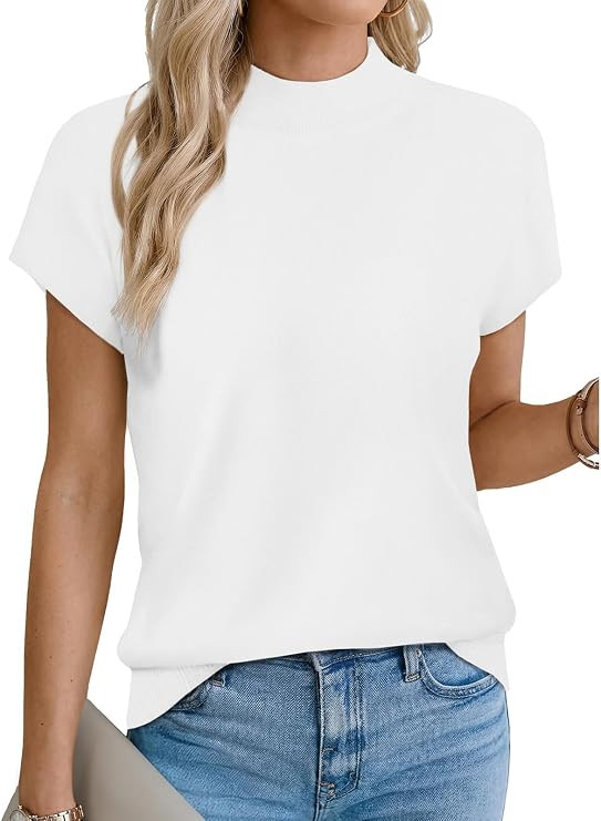Womens Short Sleeve Sweater Mock Neck Summer Trendy Tops Casual Pullover | Amazon (US)
