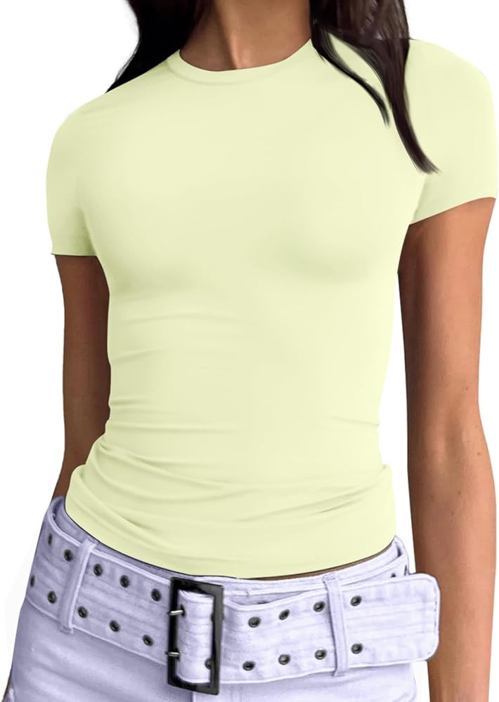 Trendy Queen Womens Basic T Shirts Summer Tops 2025 Short Sleeve Crop Tops Slim Fit Gym Workout Y... | Amazon (US)