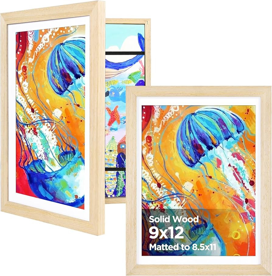KINLINK 9x12 Kids Art Frames Set of 2, Solid Wood Kids Artwork Frames Changeable with Acrylic Fro... | Amazon (US)